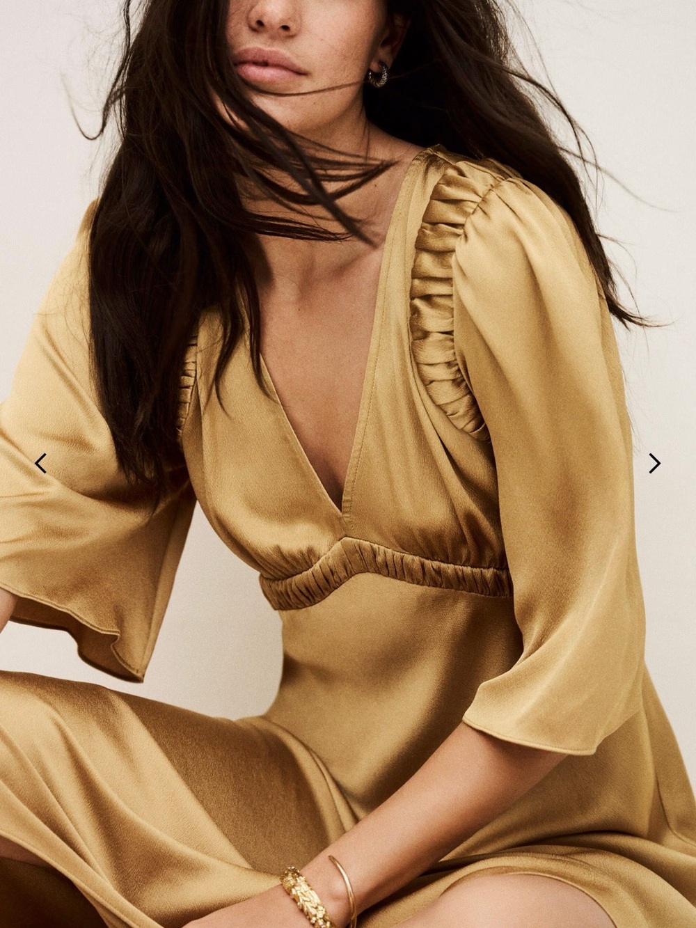 ba&sh : CHARLOTTE V-neck Satin Midi Dress in Camel